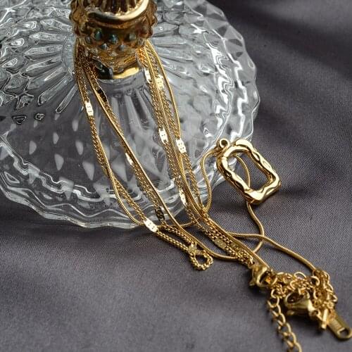 2 Layer Chains Stainless Steel Meteorite Choker For Woman Girls Multilayer Hollow Square Pendant Necklaces Not Fade