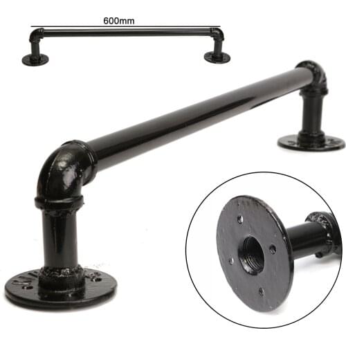 23'' Retro Towel Rail Rack Shower Bathroom Industrial Iron Pipe Black Iron Towel Rail Holder Hanging Shelves With 8pcs Screws
