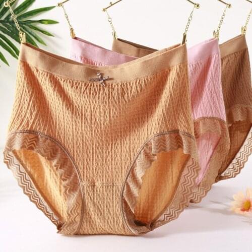 [60-90kg] New style mid-waist stretch cotton womens panties plus size ladies comfortable breathable panties sexy lace briefs