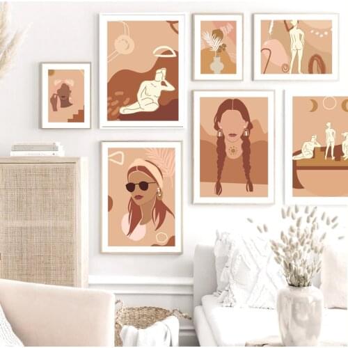 Abstract Girl Nude Body Art Nordic Posters And Prints Leaf Plant Wall Art Canvas Painting Wall Pictures For Living Room Decor