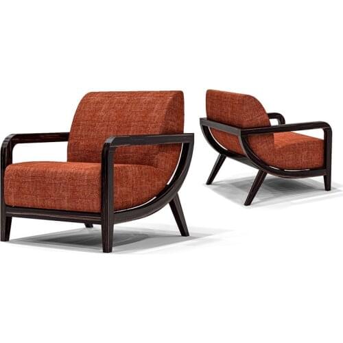 American light luxury solid wood fabric leisure chair sofa cotton linen foot pedal combination single small sofa
