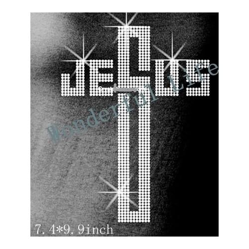 Free Shipping hotfix rhinestones motif heat transfer design jesus with cross sign