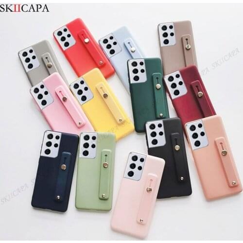 Wriststrap Stand Holder Silicone Phone Case For Samsung Galaxy S21 Ultra S20 FE A12 A42 A02S M51 M31S M31 Soft TPU Back Cover