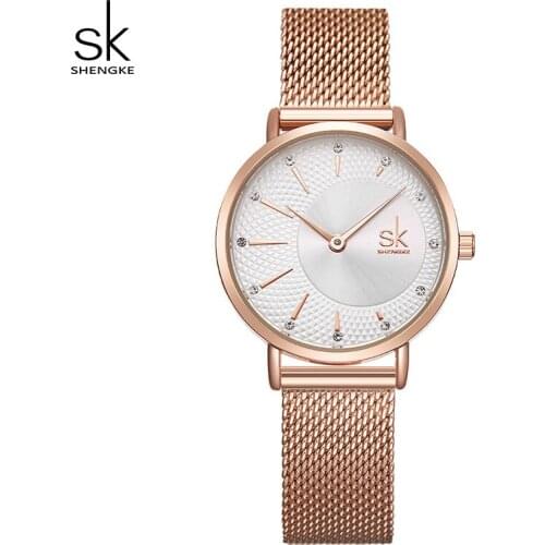 Shengke Women Watch Luxury Rose Gold Quartz Watch Stainless Steel Strap Female Fashion Dress Wrist Watch Ladies Clock For Women