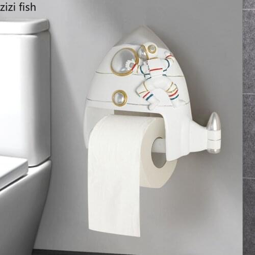 Astronaut/rocket Tissue Holder Box Toilet Paper Roll Holder Resin Cosmonaut Paper Towel Holder Punch-free Bathroom Accessories