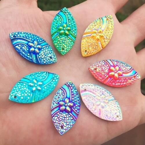 DIY 12pcs 15*30mm Horse eye&flowers Crystal Rhinestones Beads Flat back Sewing Buttons 2 hole craft -HY41A