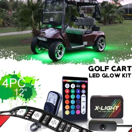 X-LIGHT Golf Cart Underbody Glow LED Lighting Kit | 18 Full-Color Accent Neon Strips w/Switch | Music Active| Brake Mode| 4x 12"