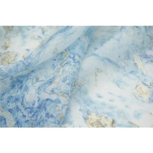 Blue Sea Fresh Oil Painting Style Tie-dye Printing Silk Tencel Linen Cloth Shirt Hanfu Dress Fabric Handmade Diy Fabric