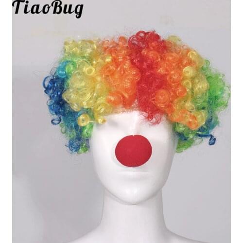 Clown Wig Set,Rainbow Fluffy Clown Wig Cosplay Anime Party Fancy Funny Wigs Halloween Costume Props For Men Women