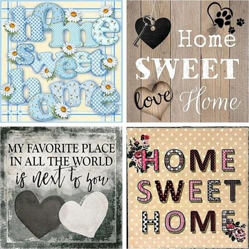5D DIY Diamond Painting Full Text Sweet Home Landscape Diamond Mosaic Stitch Interior Painting Art Picture Handicraft Home Decor