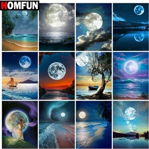 HOMFUN Rhinestone Painting Crystal Decor Diy Diamond Painting "Moon sea landscape" 3D Cross Stitch Pattern Diamond Embroidery