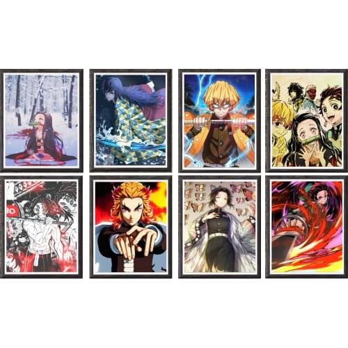 Kimetsu No Yaiba Anime Poster Zenitsu Kokushibou Nezuko Digital Canvas Art Prints Poster,Set of 8,8 x 10 Inches,No Frame