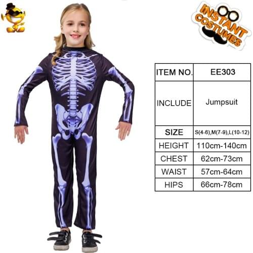 Girls Skeleton Jumpsuit 3D Printed Halloween Cosplay Ghost Clothing Party Scary Costumes Bodysuit