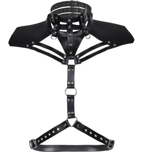 Mens Halter High Neck Shoulder Chest Harness Belt Adult Hot Punk Clubwear Faux Leather O-ring Nightclub Cosplay Bondage Costumes