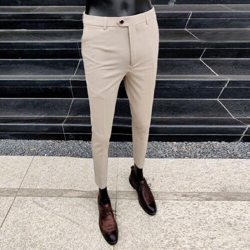 2020 Summer New Male Trousers Business High Quality Casual Mens Suit Pants Fashion Skinny Suit Pants Solid Color Trousers L40
