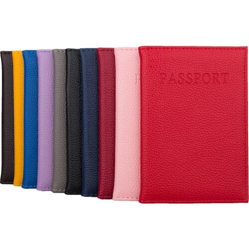 Embossed Litchi Grain Passport Holder Solid Candy Color Blank Case Soft Sponge PU Leather Passport Cover
