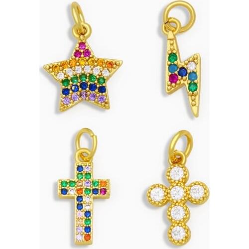 OCESRIO CZ Rainbow Star Lightning Necklace Charms for Jewelry Making Tiny Cross Pendant Charms for Neckalce Accessories pdta201