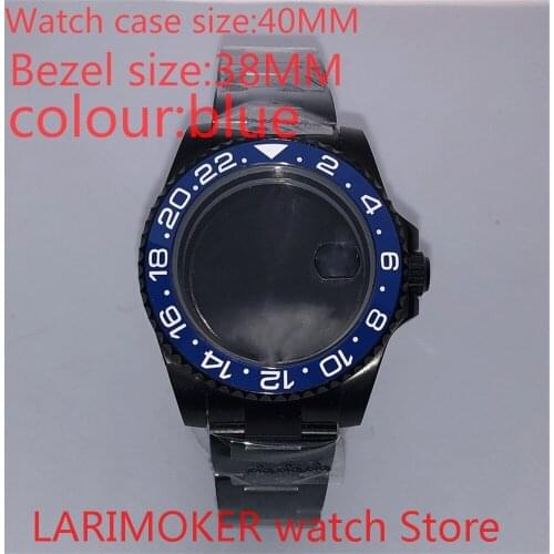Suitable for Mingzhu 8215 40mm sapphire glass 904L stainless steel case sealing bottom cover, with bezel blue