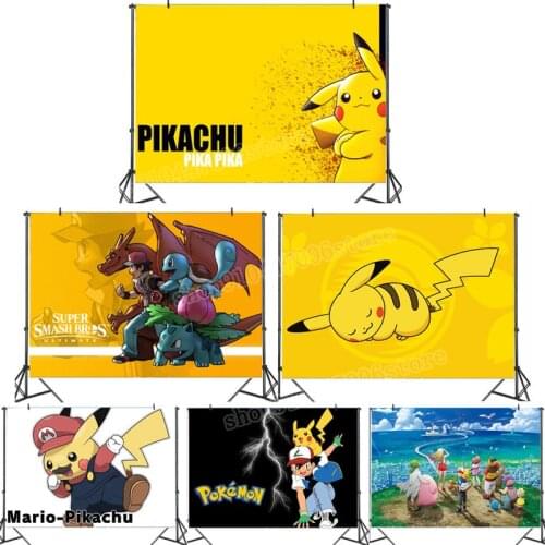 Pokemon Party Backdrop Pikachu Birthday Decoration Kids Room Wall Decor Bulbasaur Charmander Background Children Gifts 100X150cm