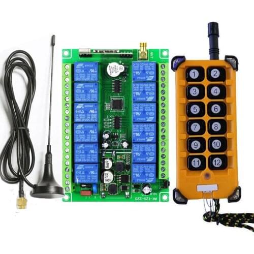 3000m DC 12V 24V 48V 433mhz 12 channel RF Wireless Remote Control switch Industrial crane Multiple power relay transmitter