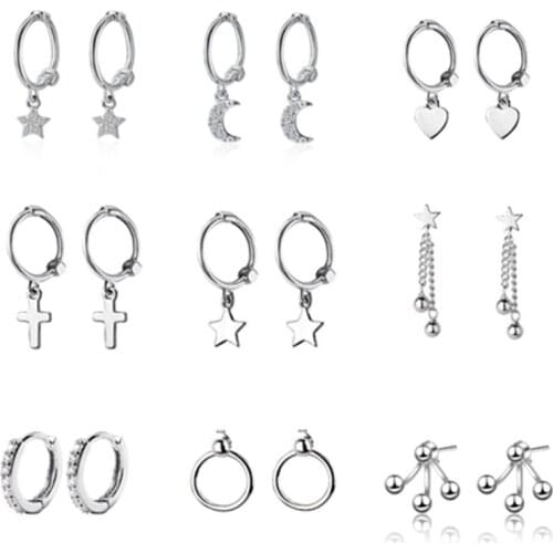 925 Sterling Silver Star Heart Cross Drop Earrings For Women Girls Hanging Dangle Earrings pendientes mujer moda 2019