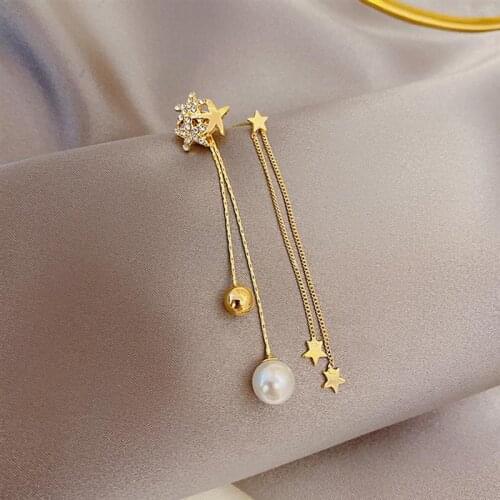 Star Dangle Earrings Imitation Pearl Pendant Earrings Long Chain Earrings Dangle Earrings For Women Pendant Jewelry