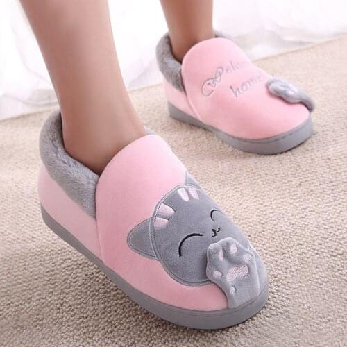 Women Slippers Winter Warm Plush House Embroidery Lovely Cat Home Indoor Shoes Men Ladies Lovers Couples Zapatillas Mujer