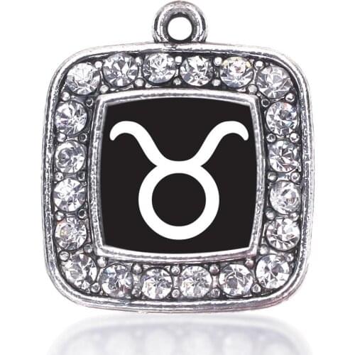 TAURUS ZODIAC SQUARE CHARM ANTIQUE SILVER PLATED JEWELRY