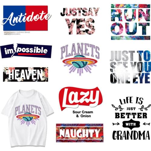Iron on Patches Fashion Letter Heat Transfer Stickers Boy DIY T-shirt Badges Clothing Applications Decor Press Printing F