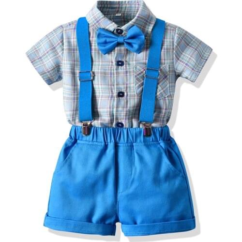 Top and Top Infant Boys Cotton Clothes Bow Tie Plaid Short Sleeve Shirts+Pants 2Pcs Outfits Toddler Baby Set Wedding Party Dress