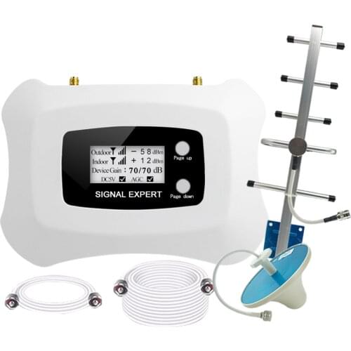 Smart LCD Display 2G GSM Repeater 900MHz Cell Mobile Phone GSM 900 Signal Booster Amplifier + Yagi Antenna with 15+5m Cable 70dB