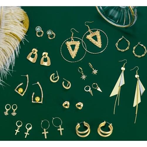 2020 Fashion Tiny Hoop Earrings For Women Girl Gold Hoop Earrings Jewelry Vintage Heart Cross Triangle Charm Wedding Earrings