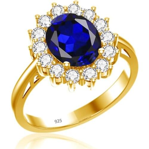 Szjinao Luxury Gold Ring For Women Real 925 Sterling Silver Wedding Rings Sunflowers Princess Sapphire Classic Fine Jewelery New