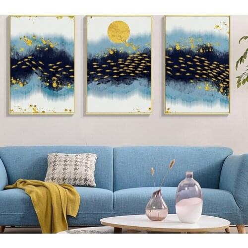 Home Decoration Painting Oil Painting Landscape Moonlight Mountain Fish Art Poster Printing Living Room Wall Frameless Painting