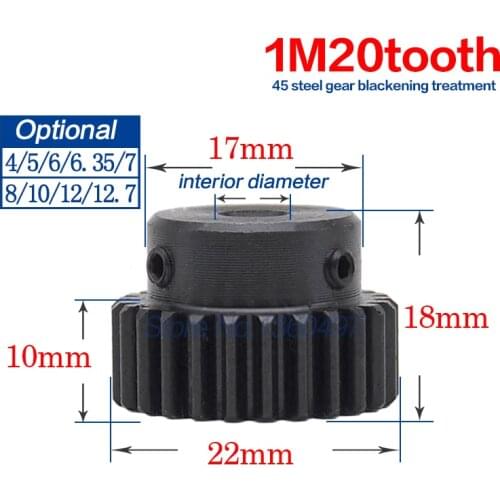 1pcs 1Modules Spur Gears 20 Teeth/24Teeth M4 Screw Steel Metal Cylindrical Gear Inner Hole 5/6/6.35/7/8/10mm