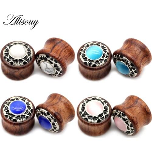 Alisouy 2pcs Wood Stone Ear Plug Tunnel Earring Ear Guages Stretcher Expander Piercing Oreja Mujer Stretcher Men Body Jewelry