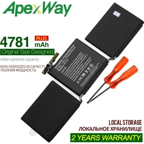 ApexWay 11.4V 4781mAh New A1713 Laptop Battery for Apple MacBook Pro 13'' A1708 2016 year With Tools