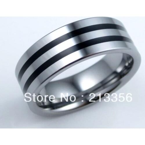FREE SHIPPING!USA WHOLESALES CHEAP PRICE BRAZIL RUSSIA HOT SELLING 8MM WOMEN&MENS BLACK RESIN LINES PIPE TUNGSTEN WEDDING RING
