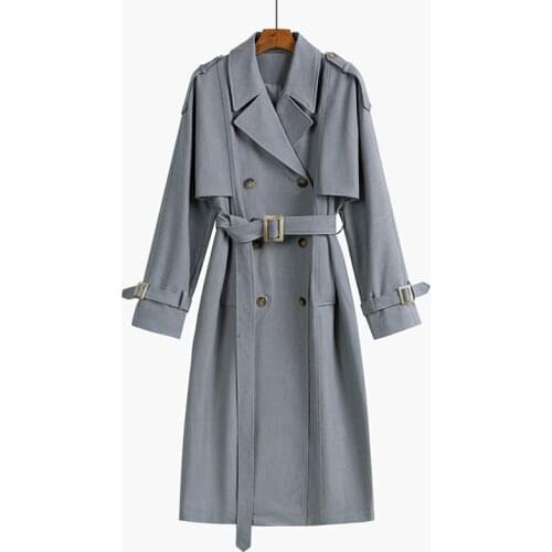 Double Breasted Trench Coat Women Office Lady Notched Collar Full Sleeve Overcoat With Belt Elegant Long Chic Outerwear