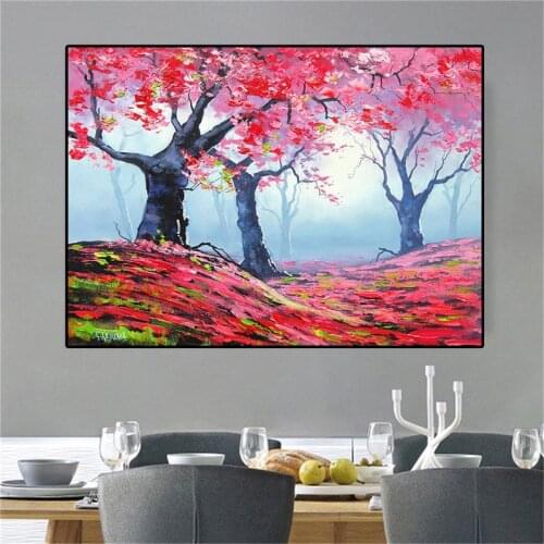 Pink landscape tree wall art painting nice living room dinning room wall prints home decor canvas prints painting art no frame