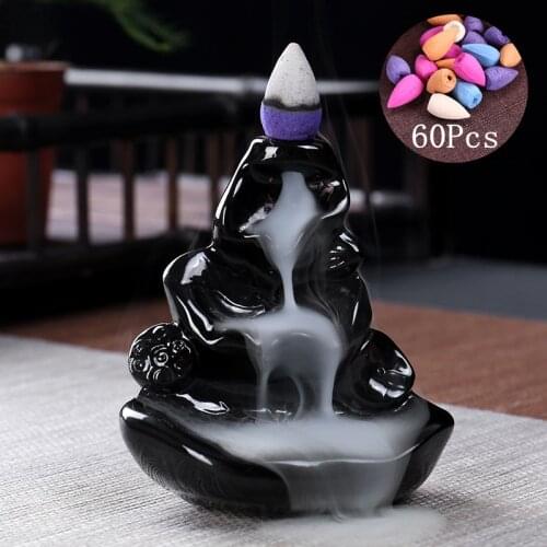 Bergamot Waterfall Incense Burner Backflow Ceramic Incense Holder Incense Fountain Backflow Incense Cones Creative Ornaments