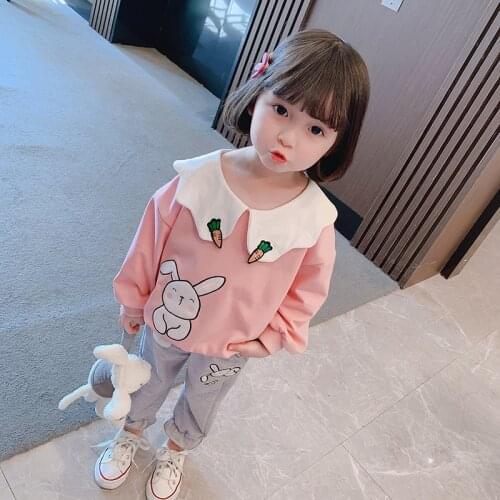 2021 Spring and Autumn heart-shaped print girls baby clothes suit bow long-sleeved T-shirt pants children toddlers tops