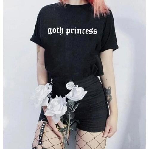 Summer Fashion Tumblr Goth Princess letter print Gothic Casual T-Shirts Tops Women Short Sleeve O-neck Harajuku Ulzzang Clothes