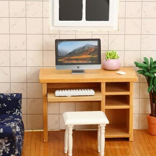Miniature Figurines Model Office Scene Computer Desk Set Mouse Keyboard Simulation Home Appliance TV Model Home Furnishings