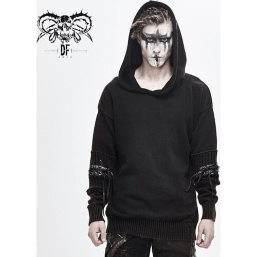 Devil Fashion Mens Gothic Hoodies Loose Pullover Sweater Streetwear Handsome Daily Wear Winter Warm Thick Sweaters