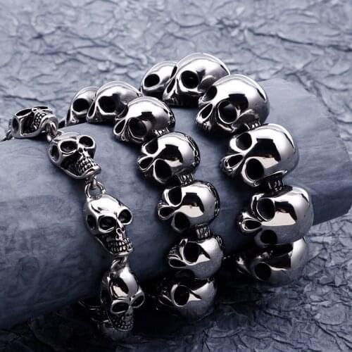Jewels Store Punk Lots Of Skull Charm Bracelets Men Stainless Steel Link Chain Masculine Armband Gothic Biker Jewelry For Man
