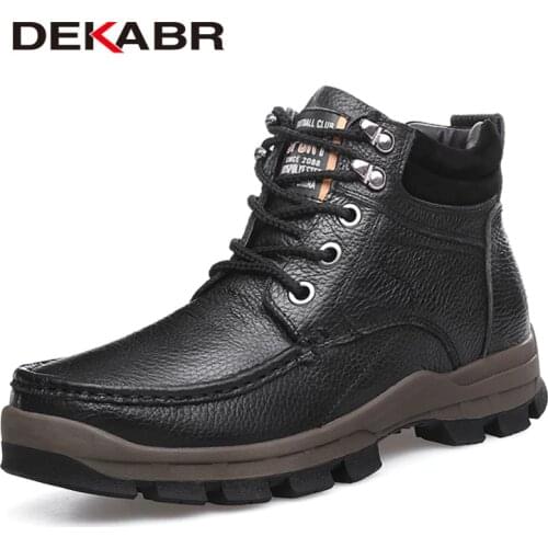 DEKABR Brand Winter Men Short Plush Warm Snow Boots Men High Quality Genuine Leather Boots Lace-Up Ankle Shoes Plus Size 38~48