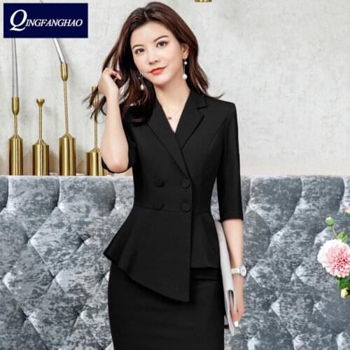 New professional wear womens mid-sleeve irregular blazer commuter business fashion temperament slim slim overalls