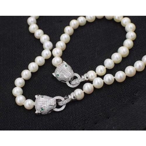 One set freshwater pearl white near round &leuoard clasp necklace bracelet 18inch FPPJ wholesale beads nature