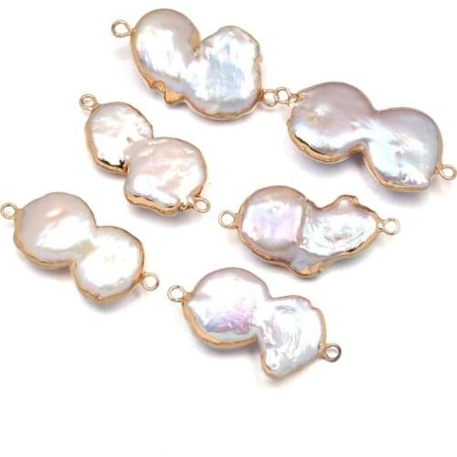 3pcs Natural Freshwater Pearl Pendant Eight Shape Pink Double Hole Connector Charm for Jewelry Making DIY Necklace Bracelet